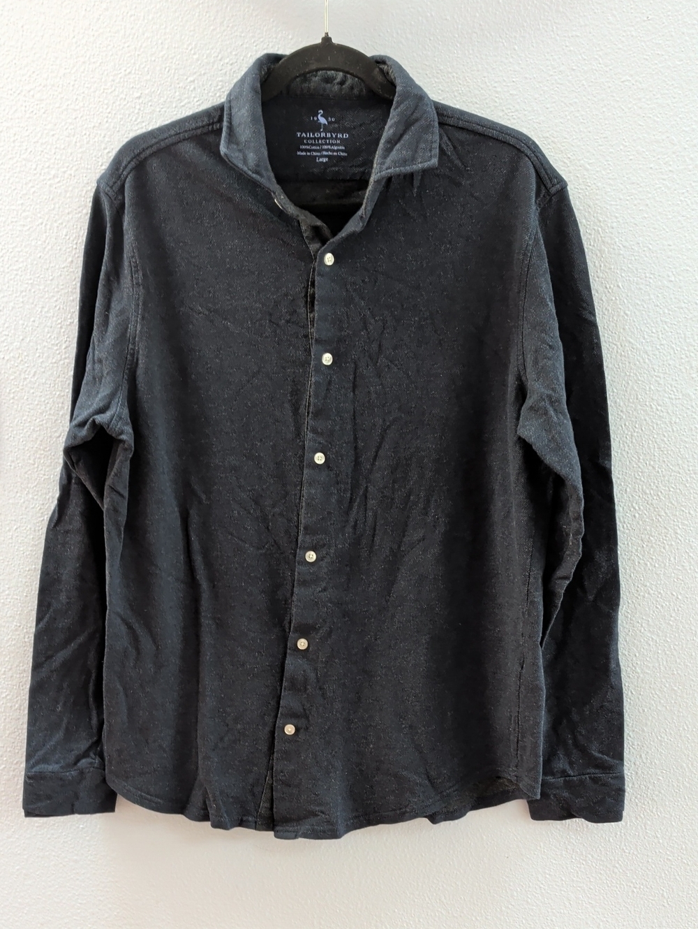 TailorByrd Men's Dark Blue Long Sleeve Button-Up Shirt